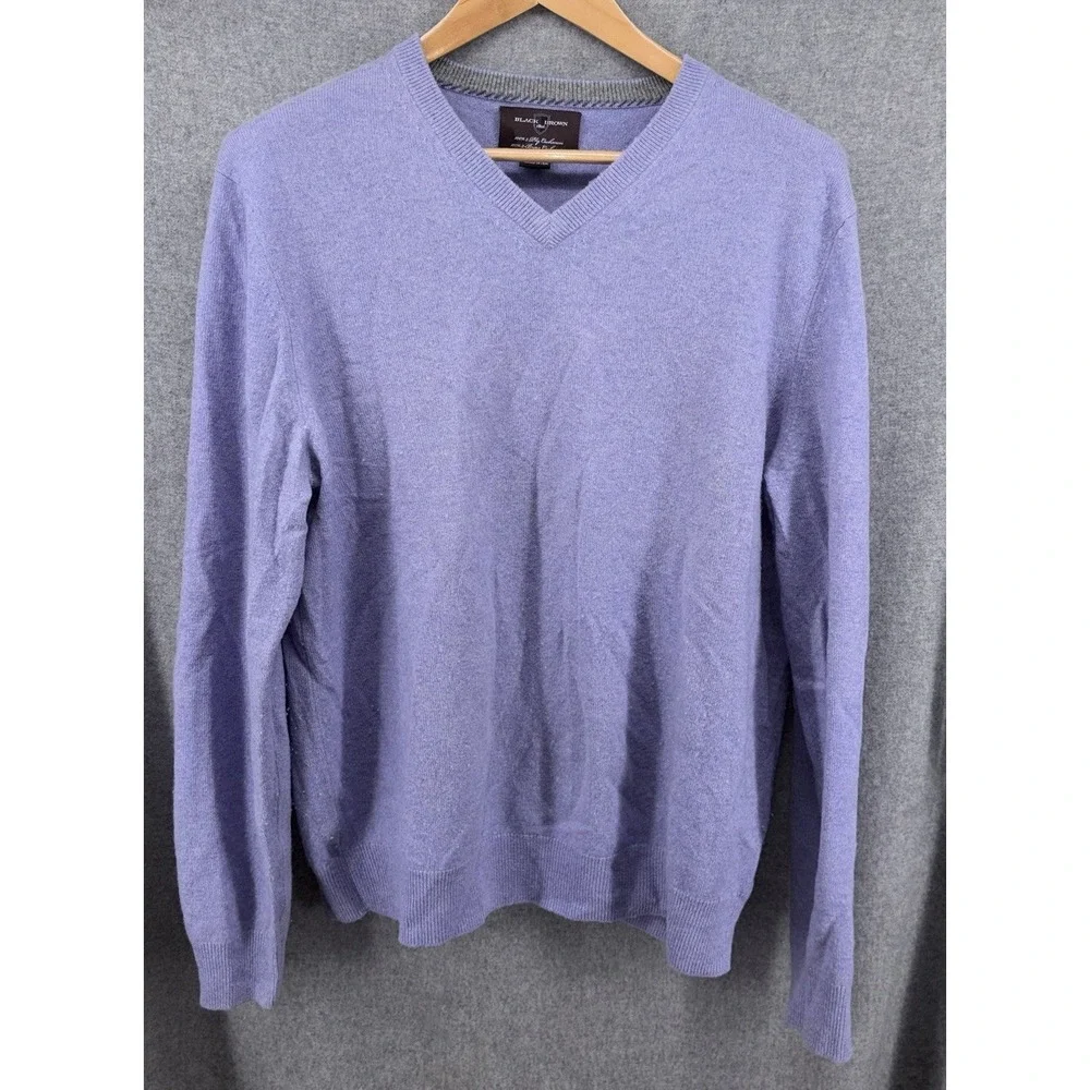 Black Brown 1826 Men's 100% 2-Ply Cashmere V-Neck Sweater Periwinkle Large